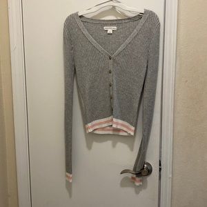Light gray V- neck sweater blouse